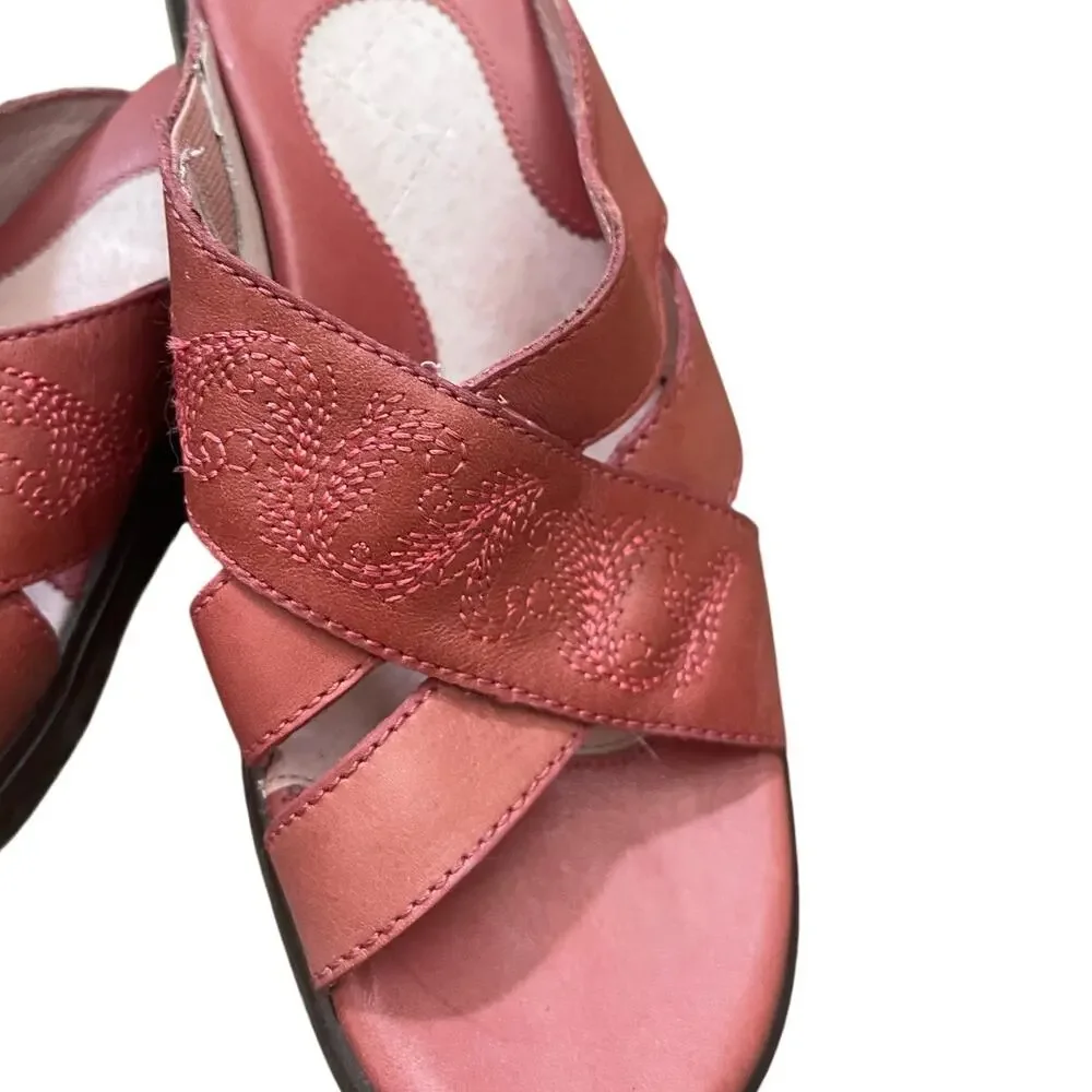 Ariat Leather Slip On Wedge Heel Crossed Decorative Straps Pink Sandals Size 7